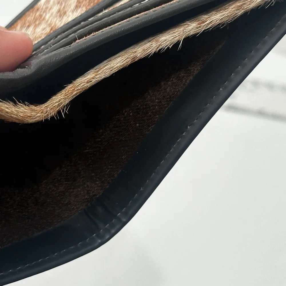 Artisan Handmade Leather Bifold Wallet Dark Brown Pony Hair Mens